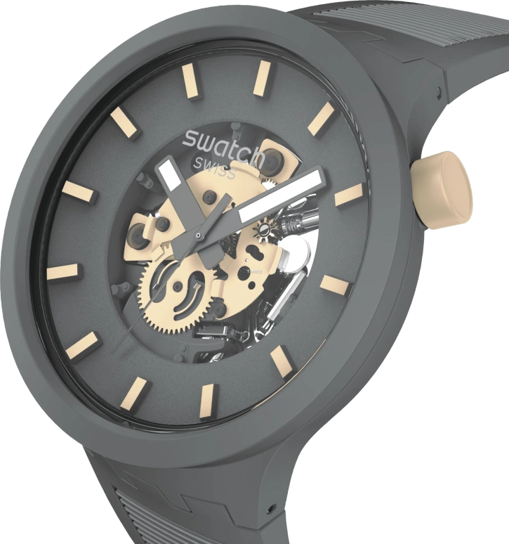 Swatch,THE BOLD 47mm,47mm,Bio-sourced,Grey,Skeleton,Quartz,Sapphire,Crystal Glass,Round,SB05M102