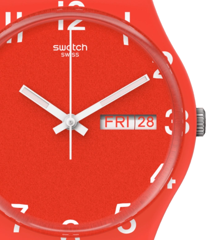 Swatch,Originals 39.20mm,39.20mm,Plastic,Red,Sapphire,Crystal Glass,Closed,GR713