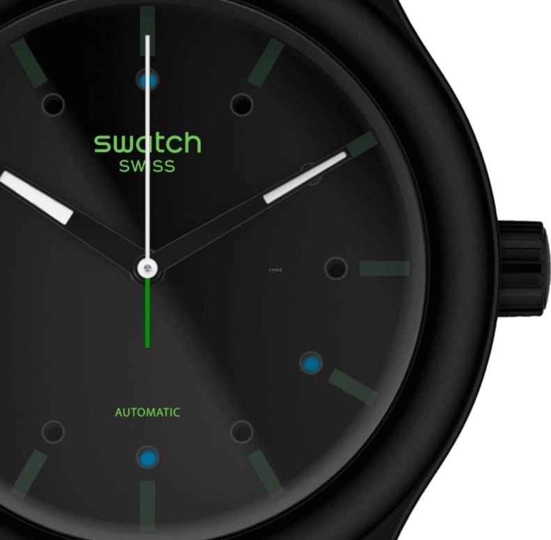 Swatch,Originals 42mm,42mm,Bio-sourced,Black,Quartz,Sapphire,Crystal Glass,Round,SO30B400