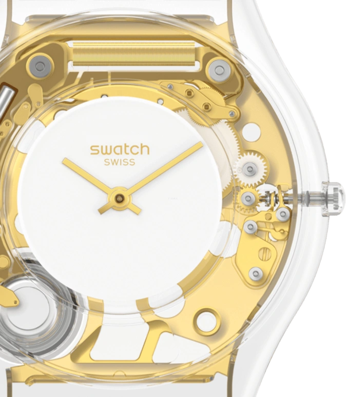 Swatch,SKIN 34mm,34mm,Plastic,White,Transparent,SS08K106