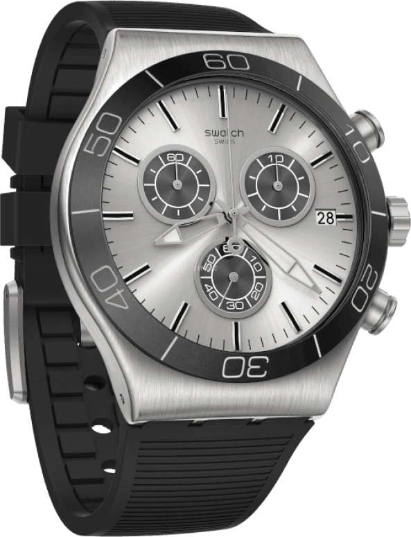 Swatch,IRONY 43mm,43mm,Stainless Steel,Black,Silver,YVS486