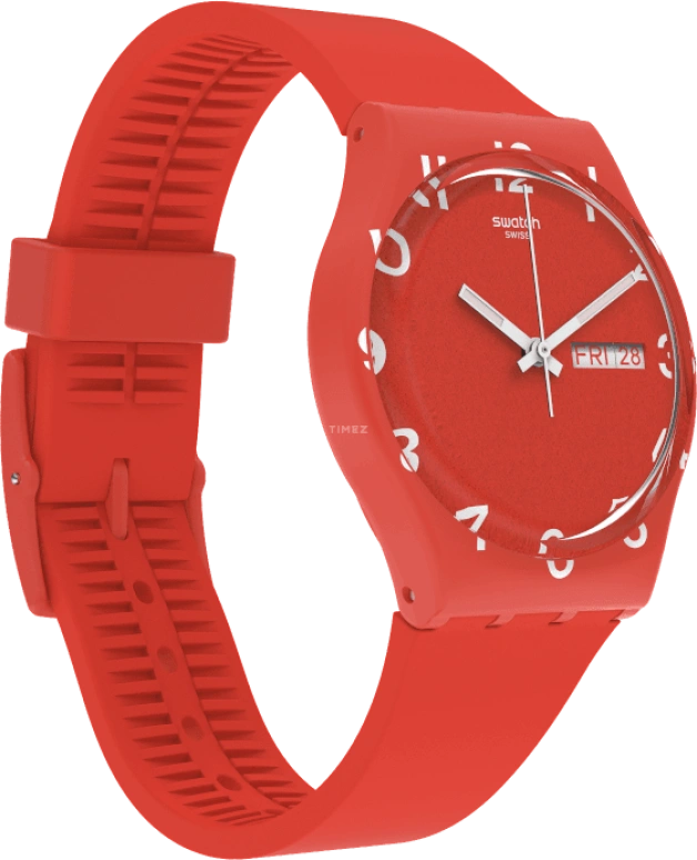 Swatch,Originals 39.20mm,39.20mm,Plastic,Red,Sapphire,Crystal Glass,Closed,GR713
