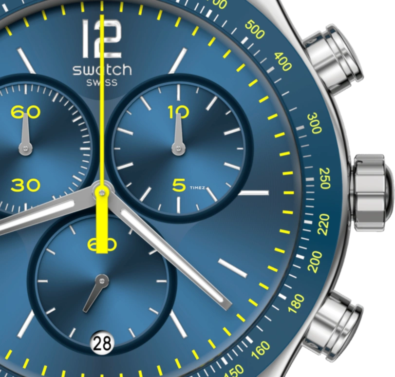 Swatch,IRONY 43mm,43mm,Stainless Steel,Blue,Quartz,Chronograph,Day,YVS482