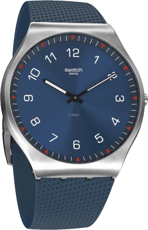Swatch,SKIN 42mm,42mm,Stainless Steel,Blue,Quartz,Round,Silver,SS07S102