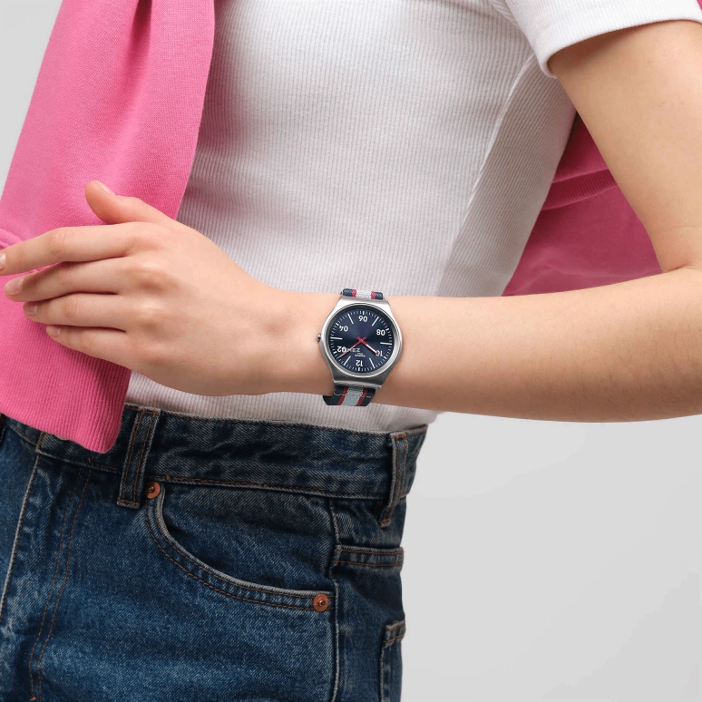 Swatch,SKIN 42mm,42mm,Stainless Steel,Blue,Quartz,Round,Gray,SS07S148
