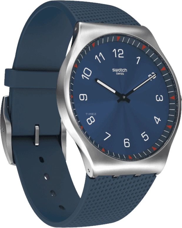 Swatch,SKIN 42mm,42mm,Stainless Steel,Blue,Quartz,Round,Silver,SS07S102