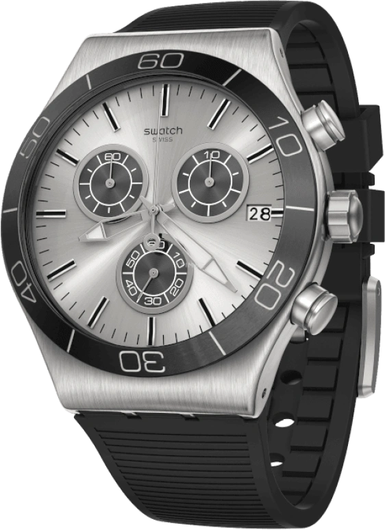 Swatch,IRONY 43mm,43mm,Stainless Steel,Black,Silver,YVS486