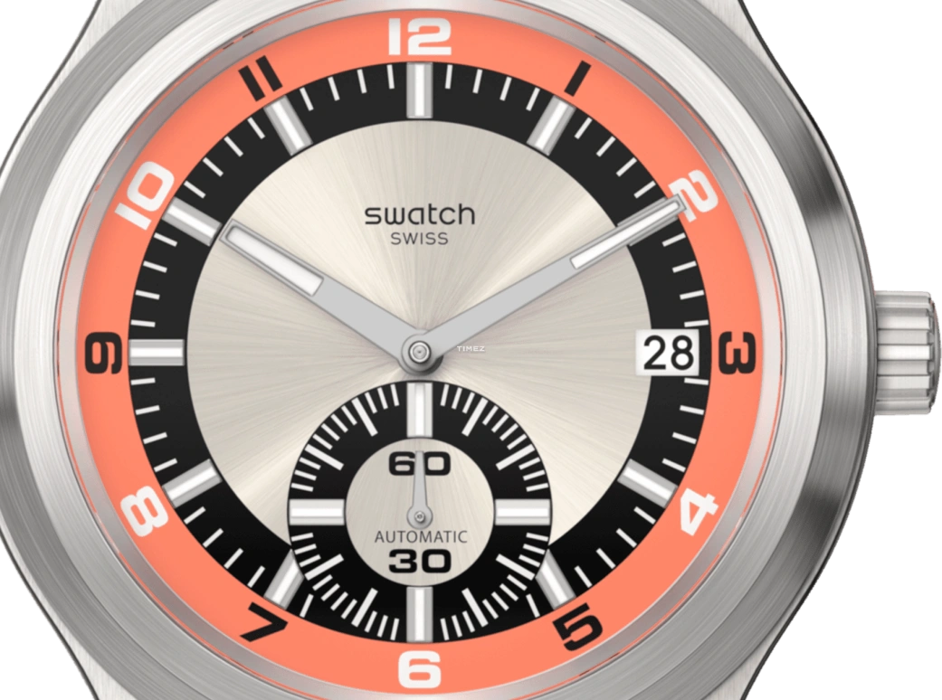 Swatch,Other 42mm,42mm,Stainless Steel,Grey,Cream,Orange,Black,Quartz,Sapphire,Crystal Glass,Round,SY23S413
