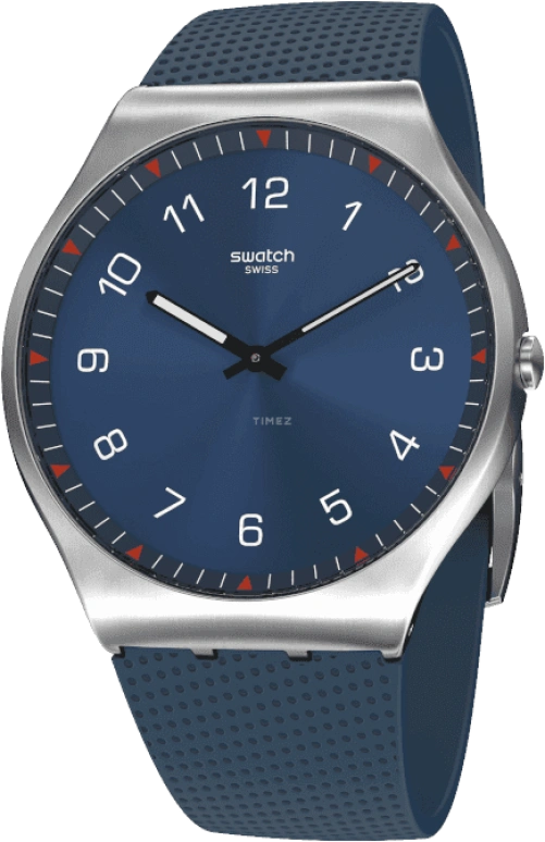 Swatch,SKIN 42mm,42mm,Stainless Steel,Blue,Quartz,Round,Silver,SS07S102