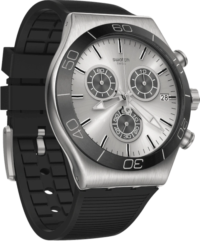 Swatch,IRONY 43mm,43mm,Stainless Steel,Black,Silver,YVS486
