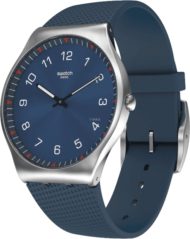 Swatch,SKIN 42mm,42mm,Stainless Steel,Blue,Quartz,Round,Silver,SS07S102