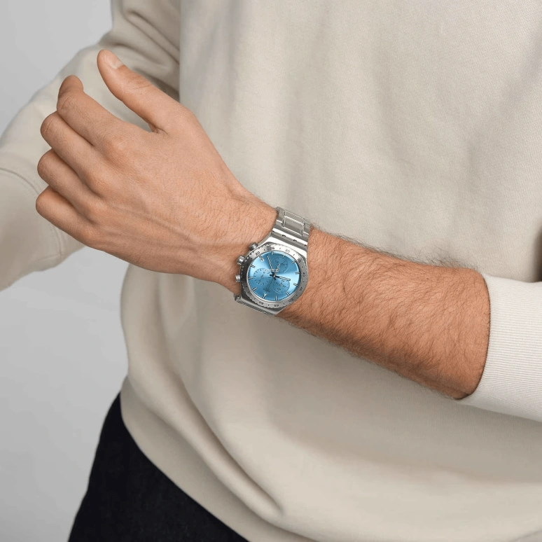斯沃琪,Swatch Essentials 43毫米,43毫米,不锈钢,蓝色,石英,计时,日历,YVS528G