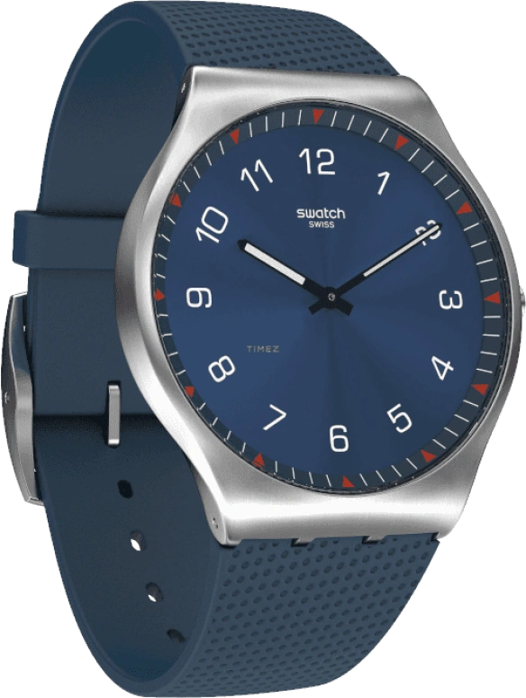 Swatch,SKIN 42mm,42mm,Stainless Steel,Blue,Quartz,Round,Silver,SS07S102