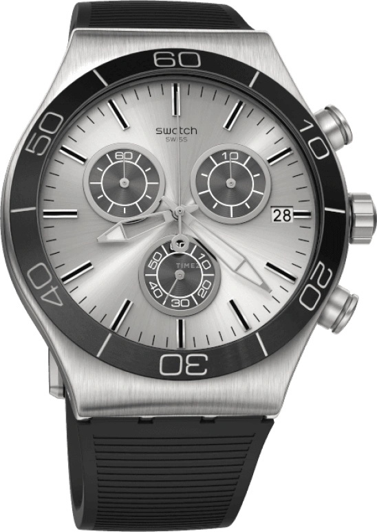 Swatch,IRONY 43mm,43mm,Stainless Steel,Black,Silver,YVS486