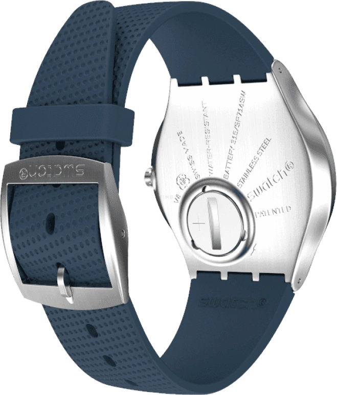 Swatch,SKIN 42mm,42mm,Stainless Steel,Blue,Quartz,Round,Silver,SS07S102