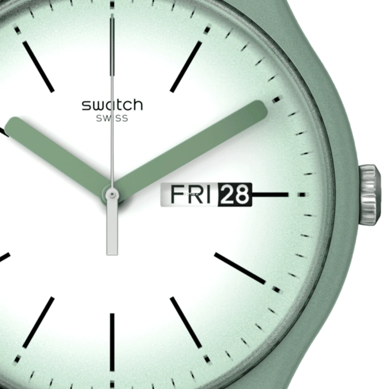 Swatch,Other 41mm,41mm,Plastic,Gradient,Green,White,Quartz,Date,Day,SUOG712