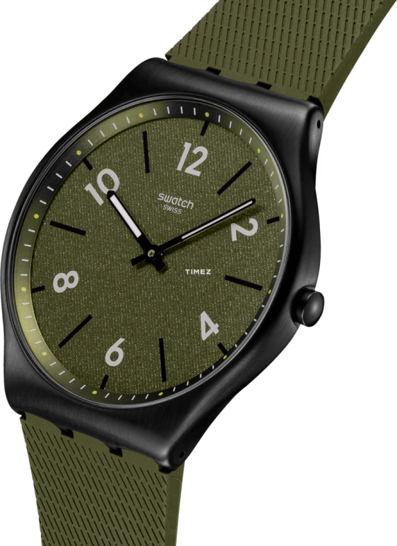 斯沃琪,SKIN 42毫米,42毫米,精钢,墨绿色,石英,圆形,黑色,SS07B115