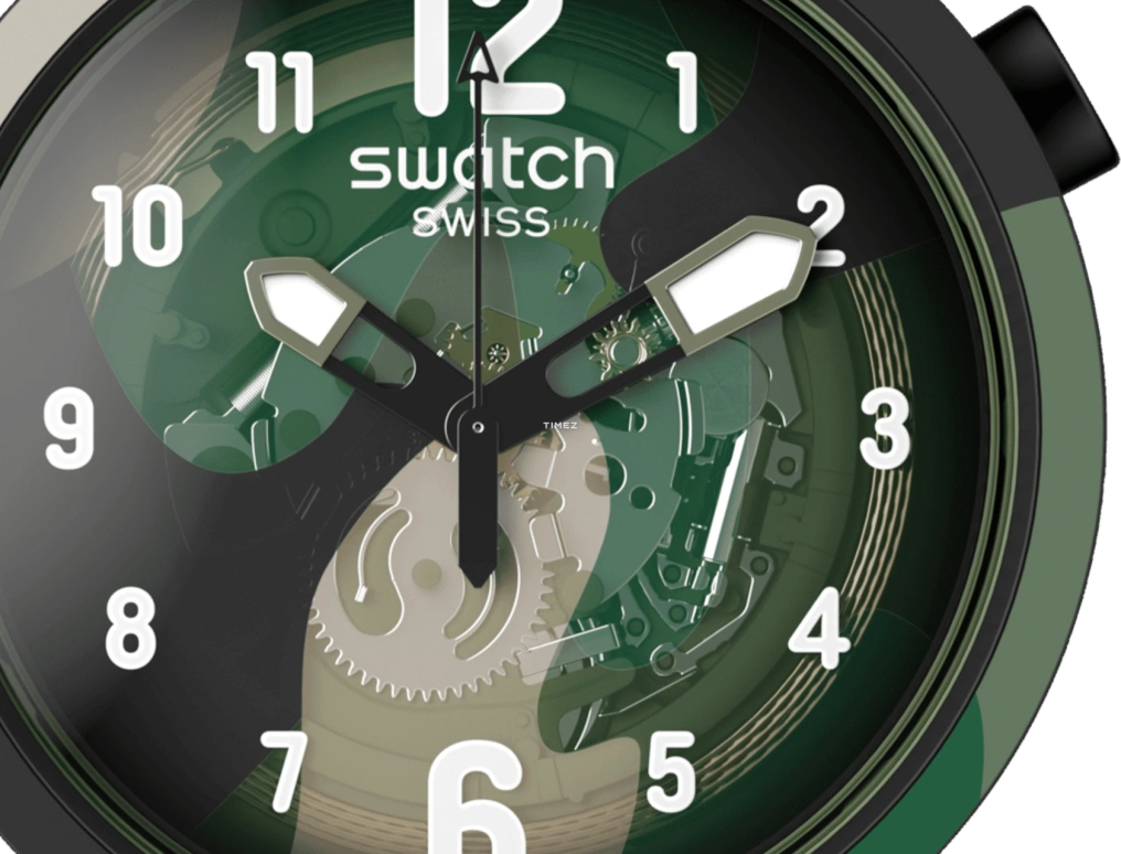 Swatch,Other 47mm,47mm,Bio-sourced,Green,Skeleton,Quartz,Sapphire,Crystal Glass,Round,SB05G108,SB05G108-5300