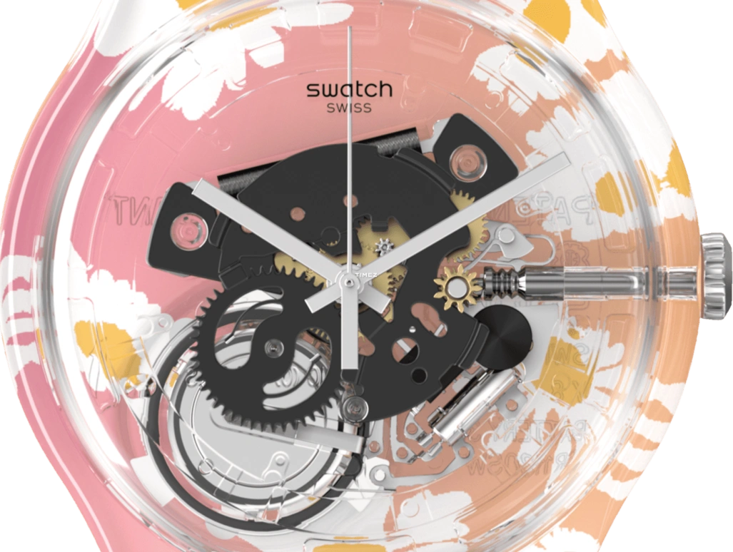 Swatch,Other 41mm,41mm,Plastic,Pink,Multi-Color,Quartz,Sapphire,Crystal Glass,Round,SUOK136,SUOK136-047