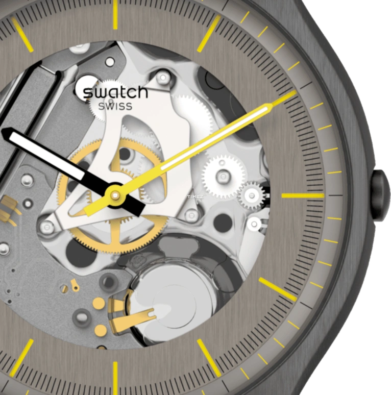 Swatch,Other 42mm,42mm,Stainless Steel,Grey,Skeleton,Quartz,Tonneau,Bronze,SS07M103