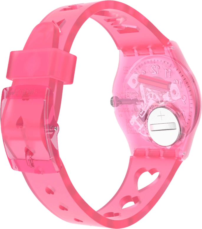 Swatch,Originals 34mm,34mm,Plastic,Pink,Sapphire,Crystal Glass,Open,GZ354