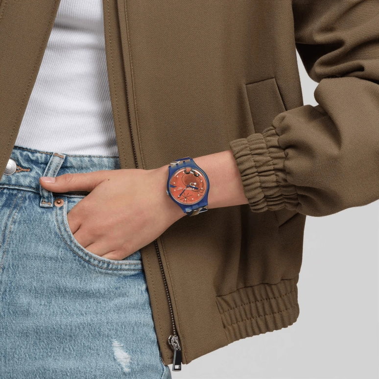 Swatch,Originals 41mm,41mm,Bio-sourced,Orange Red,Quartz,Round,Blue,SO29Z136