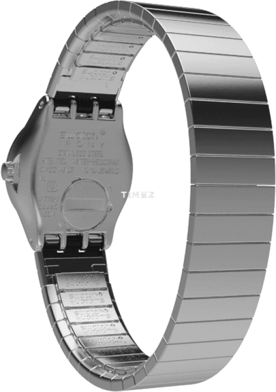Swatch,IRONY 25mm,25mm,Stainless Steel,Black,Quartz,Tonneau,Silver,YSS318