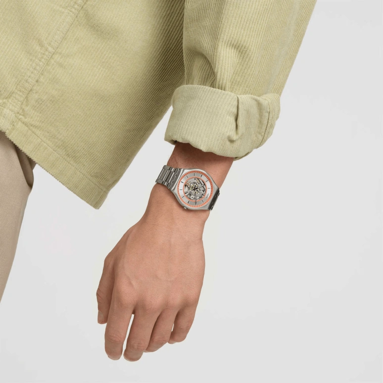 Swatch,Swatch Essentials 42mm,42mm,Stainless Steel,Grey,Skeleton,Quartz,Sapphire,Crystal Glass,Round,SS07S144G