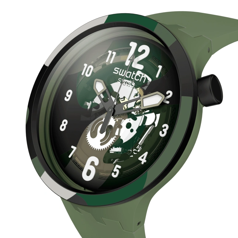 Swatch,Other 47mm,47mm,Bio-sourced,Green,Skeleton,Quartz,Sapphire,Crystal Glass,Round,SB05G108,SB05G108-5300