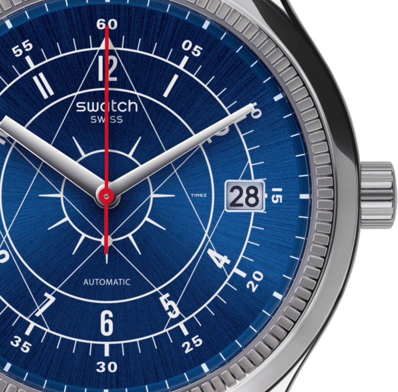 Swatch,IRONY 42mm,42mm,Stainless Steel,Blue,Automatic,Day,Tonneau,YIS401GC