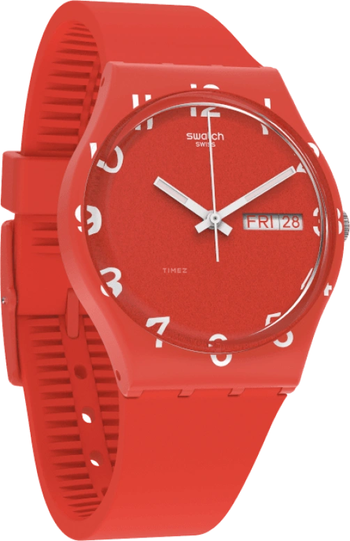 Swatch,Originals 39.20mm,39.20mm,Plastic,Red,Sapphire,Crystal Glass,Closed,GR713