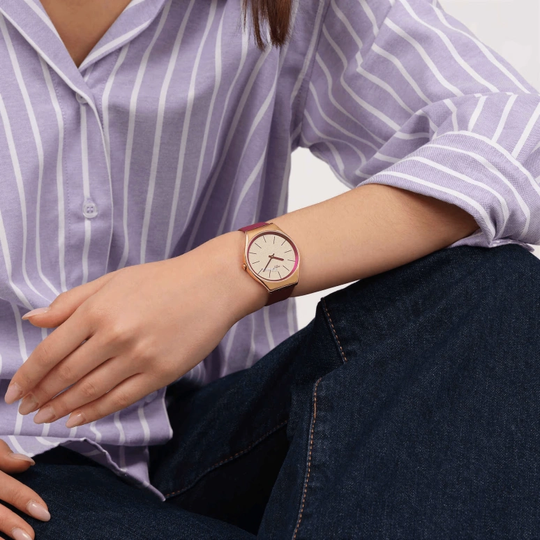 斯沃琪,SKIN 38毫米,38毫米,精钢,粉金色,石英,圆形,玫瑰金色,SYXG131