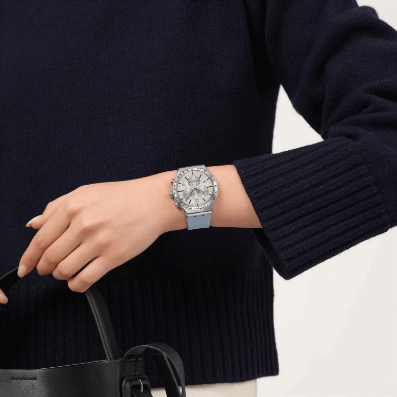 斯沃琪,IRONY 43毫米,43毫米,精钢,蓝色,石英,计时,日历,YVS536