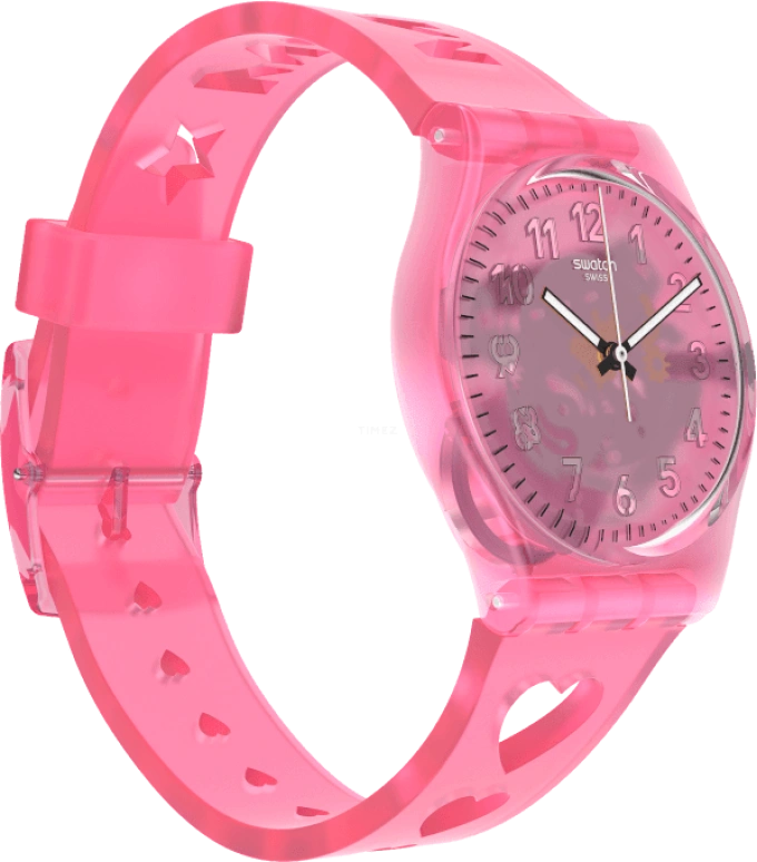 Swatch,Originals 34mm,34mm,Plastic,Pink,Sapphire,Crystal Glass,Open,GZ354