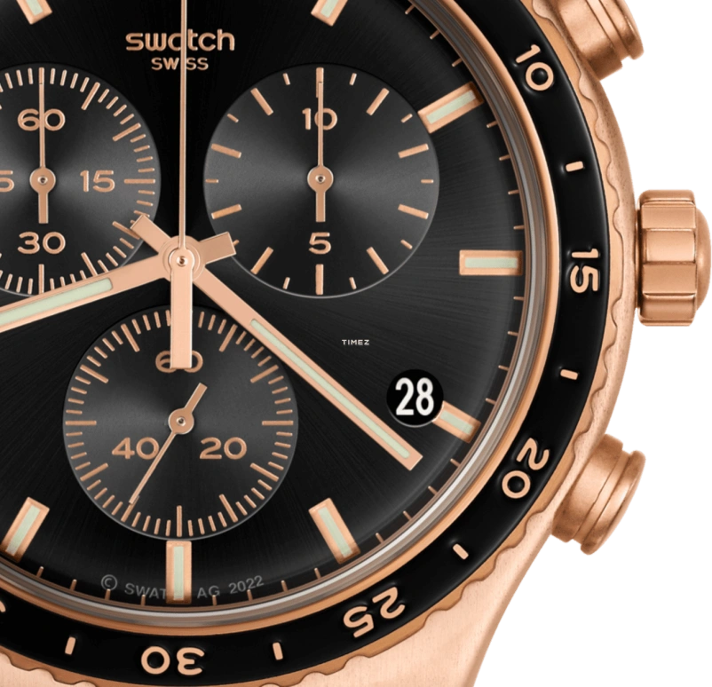 Swatch,Other 43mm,43mm,Stainless Steel,Black,Quartz,Chronograph,Day,YVG410