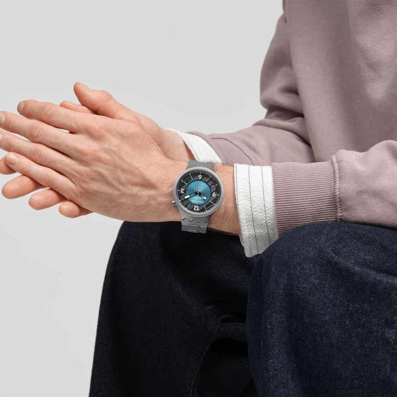 Swatch,Other 47mm,47mm,Stainless Steel,Black,Blue,Quartz,Round,Gray,SB07S116G