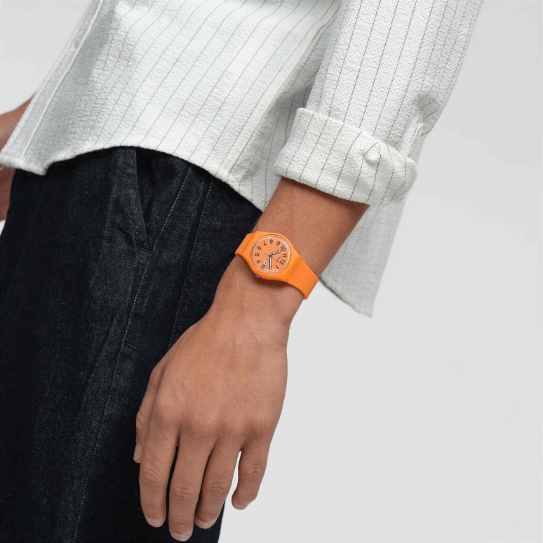 Swatch,Originals 34mm,34mm,Bio-sourced,Orange,Quartz,Date,Day,SO28O703