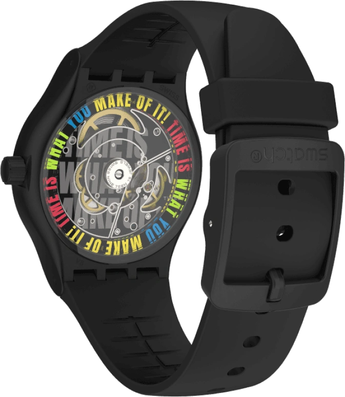 Swatch,Originals 42mm,42mm,Bio-sourced,Black,Quartz,Sapphire,Crystal Glass,Round,SO30B400