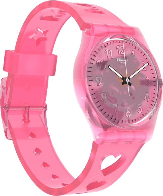 Swatch,Originals 34mm,34mm,Plastic,Pink,Sapphire,Crystal Glass,Open,GZ354