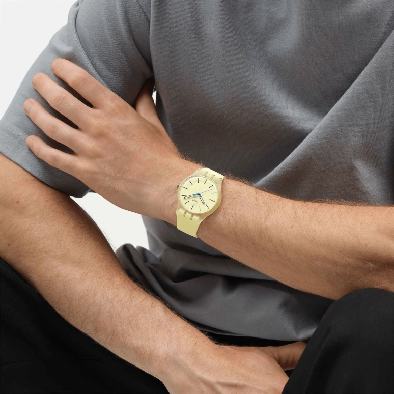 斯沃琪,原创 41毫米,41毫米,生物基,黄色,石英,生物基,玻璃,圆形,SO29J102