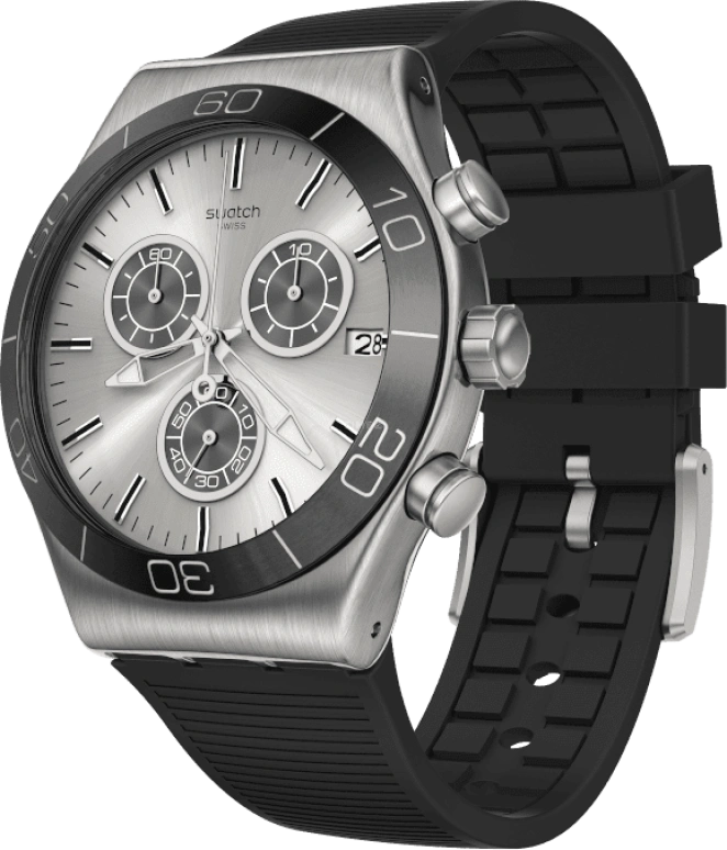 Swatch,IRONY 43mm,43mm,Stainless Steel,Black,Silver,YVS486