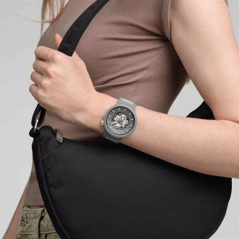 Swatch,THE BOLD 47mm,47mm,Bio-sourced,Grey,Skeleton,Quartz,Sapphire,Crystal Glass,Round,SB05M102