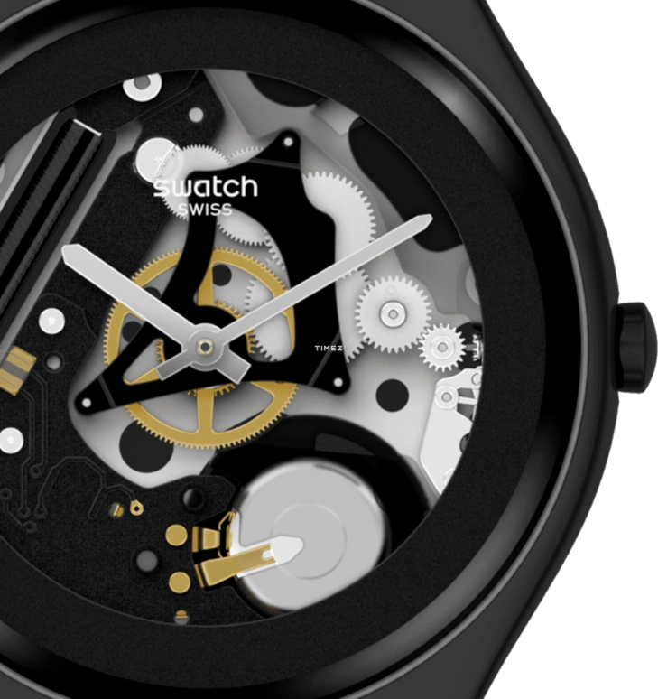 Swatch,SKIN 38mm,38mm,Stainless Steel,Black,Quartz,Tonneau,SYXB105