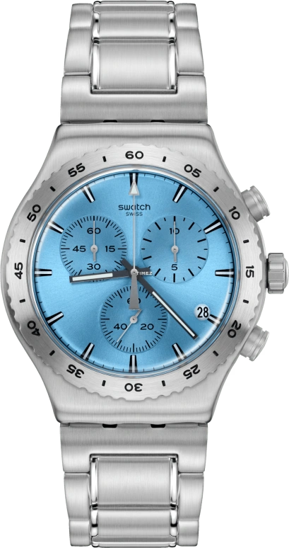 斯沃琪,Swatch Essentials 43毫米,43毫米,不锈钢,蓝色,石英,计时,日历,YVS528G