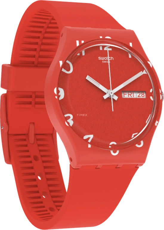 Swatch,Originals 39.20mm,39.20mm,Plastic,Red,Sapphire,Crystal Glass,Closed,GR713