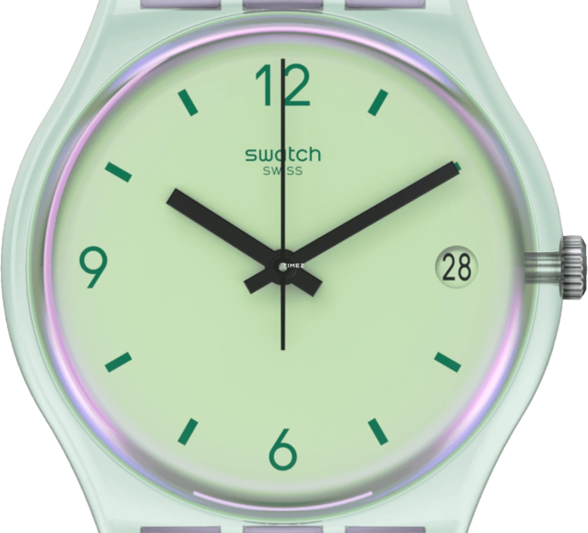 Swatch,Other 34mm,34mm,Bio-sourced,White,Cyan,Quartz,Day,Round,SO28G401