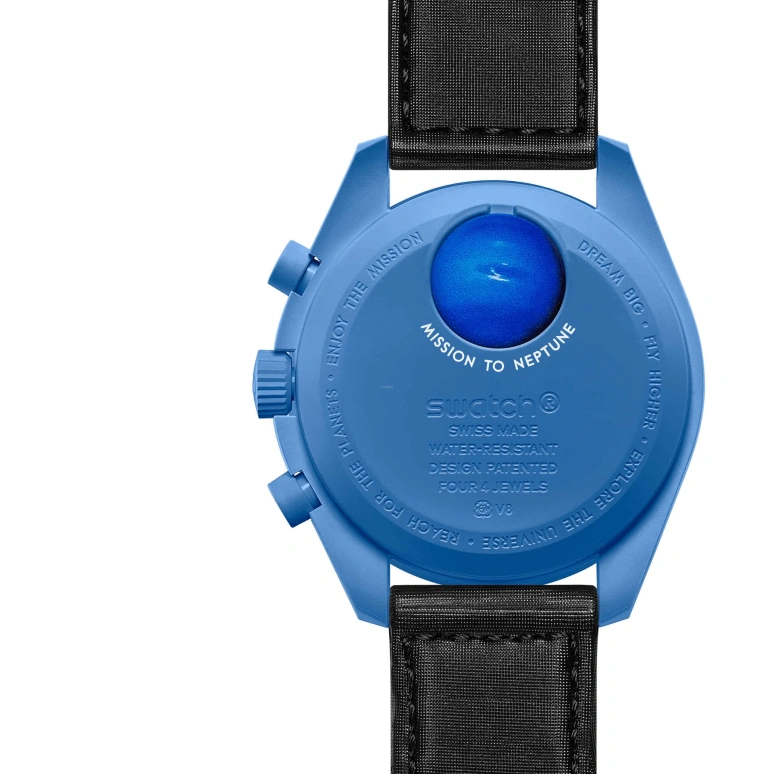 Swatch,MoonSwatch 42mm,42mm,Bioceramic,Blue,Quartz,Chronograph,Rattrapante,SO33N100