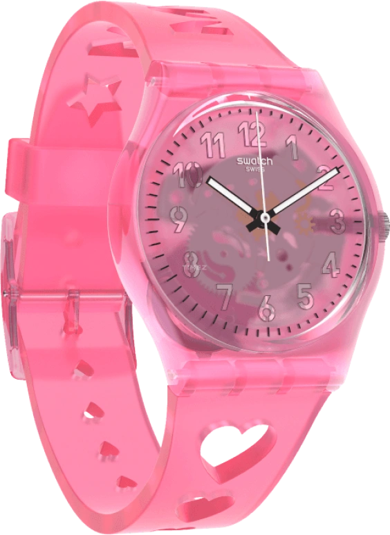 Swatch,Originals 34mm,34mm,Plastic,Pink,Sapphire,Crystal Glass,Open,GZ354