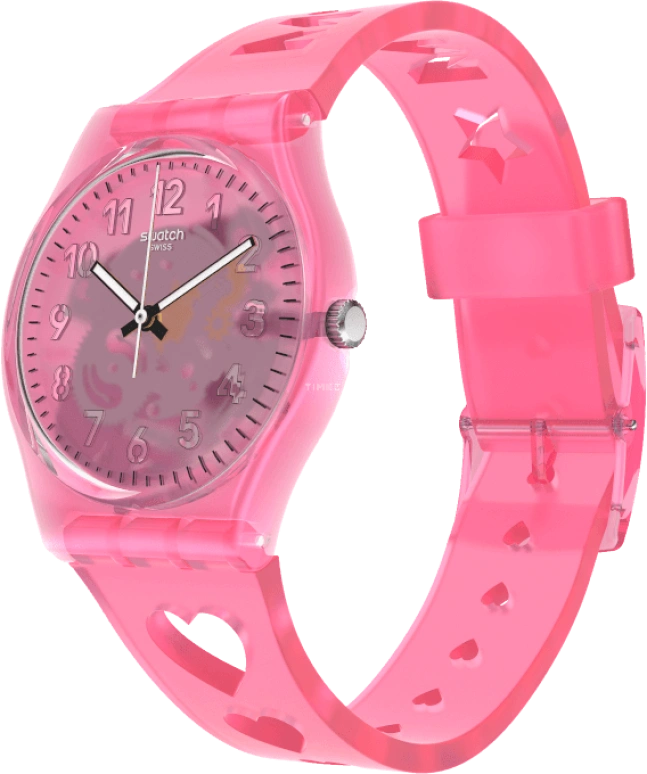 Swatch,Originals 34mm,34mm,Plastic,Pink,Sapphire,Crystal Glass,Open,GZ354