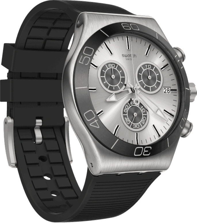 Swatch,IRONY 43mm,43mm,Stainless Steel,Black,Silver,YVS486